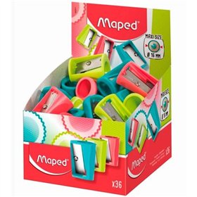 Apontador de lápis Maped Vivo Maxi de plástico com 1 furo de 16 mm - Lâmina de aço afiada e durável - Cores sortidas