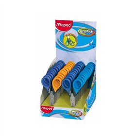 Tesoura escolar Maped Sensoft com ponta redonda, 13 cm - Lâminas de aço inoxidável - Cabo de plástico flexível - Cores sortidas