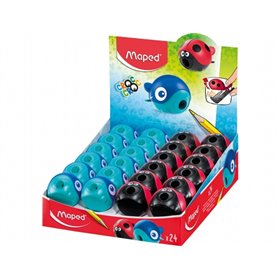 Apontador de lápis Maped Croc Croc com 1 furo e estojo - Desenhos divertidos de joaninha e baleia