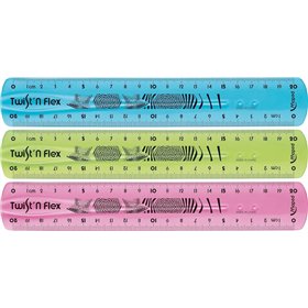 Régua flexível Maped Twist'n Flex de 20 cm - Inquebrável - Dupla graduação - Cores aleatórias: azul, rosa e verde