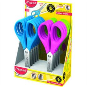 Tesoura escolar Maped Essentials com ponta redonda, 13 cm - Lâminas de aço inoxidável - Cabo simétrico de plástico - Cores sorti