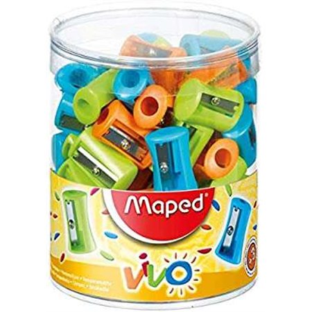 Apontador de lápis Maped Vivo de plástico com 1 furo - Lâmina de aço afiada e durável - Cores sortidas
