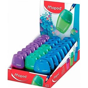 Apontador de lápis Maped Shaker com 1 furo e reservatório de grande capacidade - Formato ergonômico - Cores sortidas