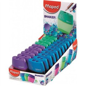Apontador de lápis Maped Shaker com 2 furos e reservatório de grande capacidade - Formato ergonômico - Cores sortidas