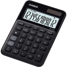 Calculadora de mesa compacta Casio MS-20UC - Visor LCD de 12 dígitos - Alimentação solar e por bateria - Preta