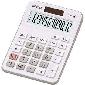 Calculadora de mesa compacta Casio MX-12B - Visor LCD de 12 dígitos - Alimentação solar e por bateria - Branca