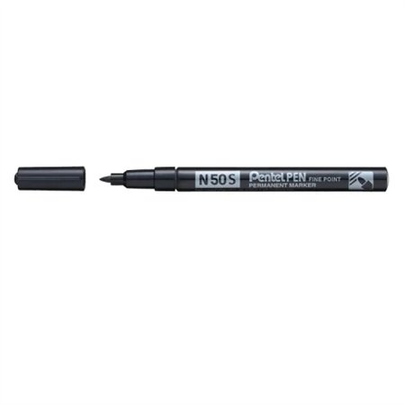 Caneta Marcadora Permanente Pentel N50S - Ponta Fina de 3,18 mm - Resistente à Água e à Luz - Preta