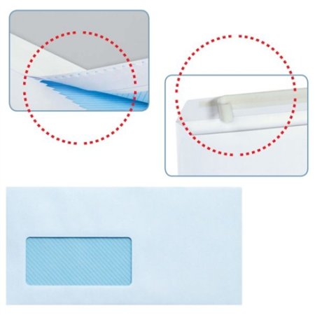 Pacote com 500 envelopes de papel offset estilo americano, 90 g/m², com janela à esquerda - 115 x 225 mm - Autoadesivos com fita