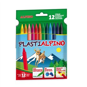 Giz de Cera Alpino PlastiAlpino - Pacote com 12 unidades para crianças - Material durável - Não mancha - Cores vibrantes - Cores