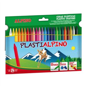 Giz de Cera Alpino PlastiAlpino - Pacote com 24 unidades para crianças - Material durável - Não mancha - Cores vibrantes - Cores