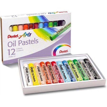 Pastéis a óleo Pentel, pacote com 12 unidades - Macios, cremosos e de secagem lenta - Cores sortidas