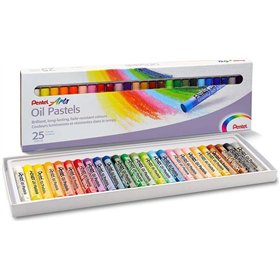 Pastéis a óleo Pentel, pacote com 25 unidades - Macios, cremosos e de secagem lenta - Cores sortidas