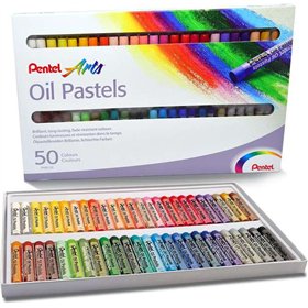 Pastéis a óleo Pentel, pacote com 50 unidades - Macios, cremosos e de secagem lenta - Cores sortidas