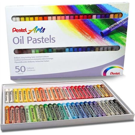Pastéis a óleo Pentel, pacote com 50 unidades - Macios, cremosos e de secagem lenta - Cores sortidas