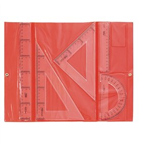 Conjunto de 5 réguas de desenho Safta - Estojo de plástico com fecho - Cores sortidas: vermelho e azul