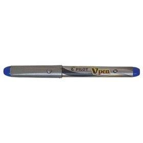 Caneta-tinteiro Pilot V-Pen prateada - Descartável - Tinta líquida - Ponta de aço - Espessura da linha de 0,5 mm - Azul