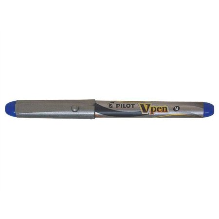 Caneta-tinteiro Pilot V-Pen prateada - Descartável - Tinta líquida - Ponta de aço - Espessura da linha de 0,5 mm - Azul