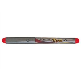 Caneta-tinteiro Pilot V-Pen prateada - Descartável - Tinta líquida - Ponta de aço - Espessura da linha de 0,5 mm - Vermelha