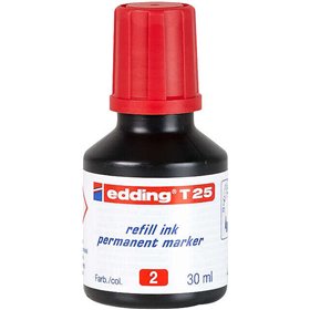 Frasco de recarga Edding T25 para marcador permanente - Capacidade de 30ml - Vermelho