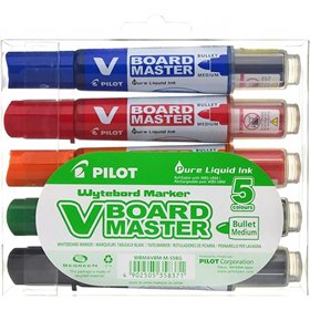 Marcadores para quadro branco Pilot V-Board Master Begreen, pacote com 5 unidades - Ponta redonda de 6 mm - Espessura da linha d