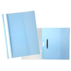 Pasta com prendedor para 30 folhas A4 - Capa transparente, verso azul - Fabricada em polipropileno