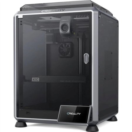 Impressora 3D fechada Creality K1C - Dimensões: 22x22x25cm - Corpo em liga de alumínio e vidro - Interface de usuário inteligent
