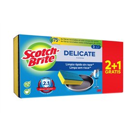 Conjunto de 3 esponjas de limpeza Scotch-Brite Delicate para cozinha - Compre 2 e leve 1 grátis - Não risca - Amarela