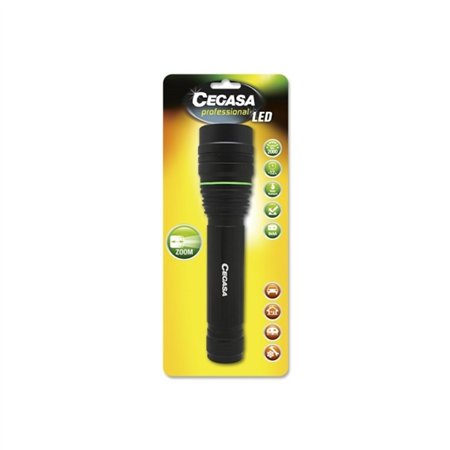 Lanterna LED profissional Cegasa 2000lm - Mede 24 x 5,5 cm - Fabricada em alumínio - 3 posições - Funciona com 9 pilhas AA (não 
