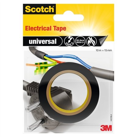 Fita isolante Scotch 15mm x 10m - Fabricada em PVC - Isolamento de alta tensão até 5000V - Preta
