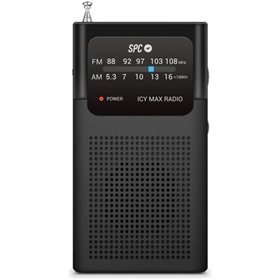 Rádio portátil analógico FM/AM SPC Icy Max - Entrada de 3,5 mm - Antena telescópica - Alimentação por bateria - Preto