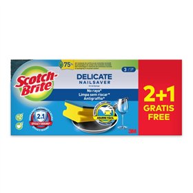 Conjunto de 3 esponjas de limpeza Scotch-Brite Delicate para cozinha - Proteção para os dedos - Compre 2 e leve 1 grátis - Não r