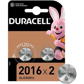 Pacote com 2 pilhas tipo botão de lítio Duracell DL2016 3V - Tecnologia Baby Secure