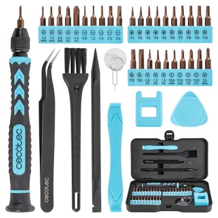Conjunto de Chaves de Precisão Cecotec PrecisionGyro 100 - 39 Peças - Inclui Acessórios - Preto e Azul