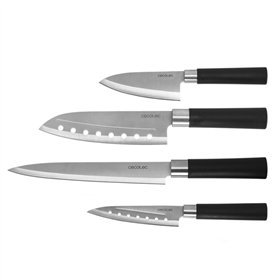 Conjunto de 4 Facas Profissionais Santoku Cecotec - Lâmina de 2mm de Espessura - Aço Inoxidável com Base de Carbono - Cabo Ergon