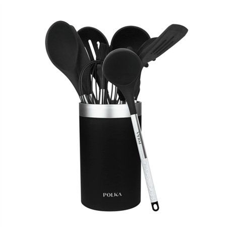 Conjunto de utensílios de cozinha Cecotec Polka Exclusive em madeira e pedra, com 9 peças - Inclui suporte - Materiais: silicone