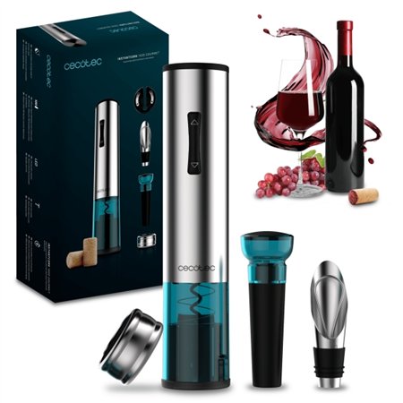 Saca-rolhas elétrico Cecotec InstantCork 1000 Gourmet - Abre em 8 segundos - Luz LED - Inclui acessórios - Agulha helicoidal de 