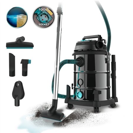 Aspirador de pó e água Cecotec Conga Rockstar Pro Tool em aço inoxidável - 1600W - Corpo em metal - Reservatório de 30L - Filtra