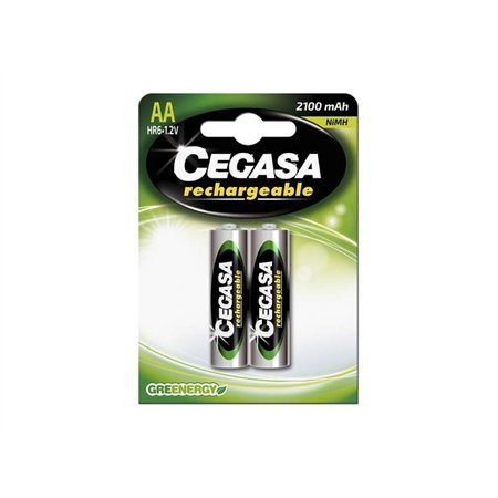 Pacote com 2 pilhas recarregáveis AA Cegasa HR6 de 2100 mAh