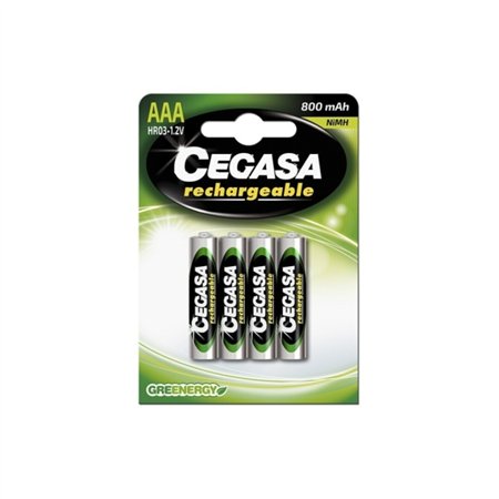 Pacote com 4 pilhas recarregáveis AAA HR03 de 800mAh da Cegasa