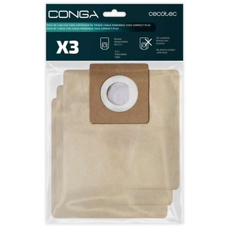 Cecotec - Pacote com 3 Sacos de Reposição para Conga Powerbag 2500 - Alta Capacidade de Filtragem - Fácil Instalação - Material 