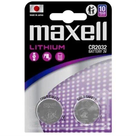 Pacote com 2 baterias de lítio tipo botão CR2032 de 3V da Maxell