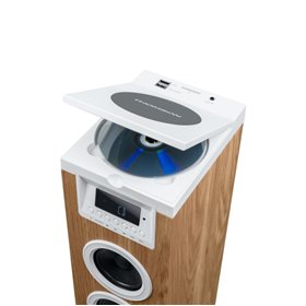 Thomson DS121CD Torre de Som Bluetooth 30W, Rádio FM, USB, Relógio Digital, Design em Madeira/Branco