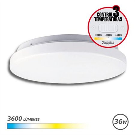 Luminária de teto redonda de LED Elbat 36W - 3600lm - Seletor de 3 temperaturas - Branca