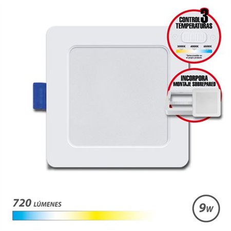 Luminária de embutir quadrada Elbat 9W - 720lm - Seletor de 3 temperaturas + Suporte de parede - Branca