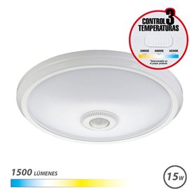 Luminária de parede de sobrepor LED Elbat 15W - 1500 lúmens - Seletor de 3 temperaturas de cor - Sensor de luz ambiente - Tempor