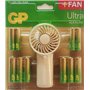 Pacote GP Ultra com 12 pilhas alcalinas AAA + 12 pilhas AA + ventilador de mão grátis