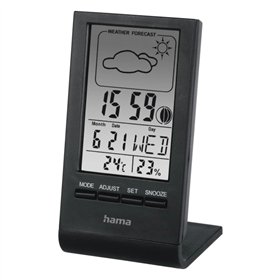 Medidor de temperatura e umidade Hama para ambientes internos - Visor digital - Relógio - Previsão do tempo - Indicador de fase 