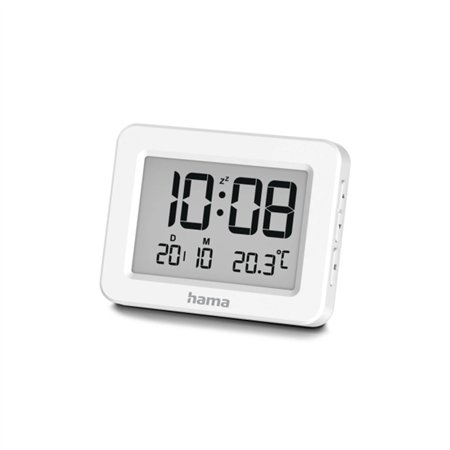 Rádio-relógio Hama Kos - Visor digital - Termômetro - Função soneca - Fuso horário ajustável - 7x1,3x5,5cm - Branco