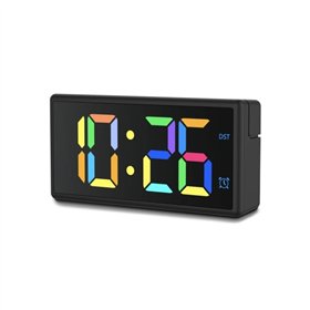 Despertador digital Hama Ibiza - Visor multicolorido - Carregamento USB-A - Função soneca - 15 x 3,4 x 7,5 cm - Preto