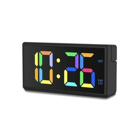 Despertador digital Hama Ibiza - Visor multicolorido - Carregamento USB-A - Função soneca - 15 x 3,4 x 7,5 cm - Preto